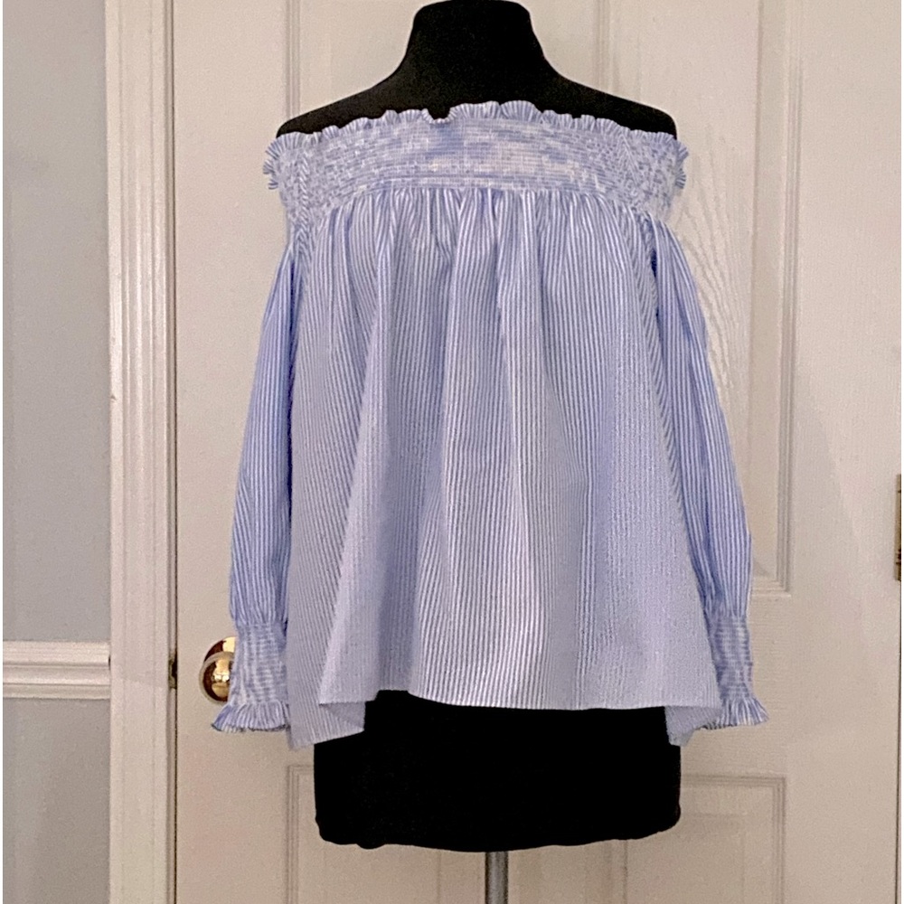Blue & white stripes off shoulder blouse